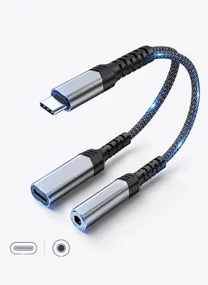 محول USB-C للصوت والشحن PD بقدرة 60W — رمادي