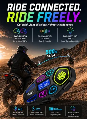 Bluetooth 6.0 Helmet Headset · 16H — 2