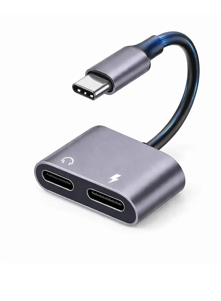 محول USB-C مزدوج للصوت والشحن PD بقدرة 60W