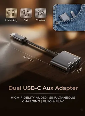 محول USB-C مزدوج للصوت والشحن PD بقدرة 60W — 3