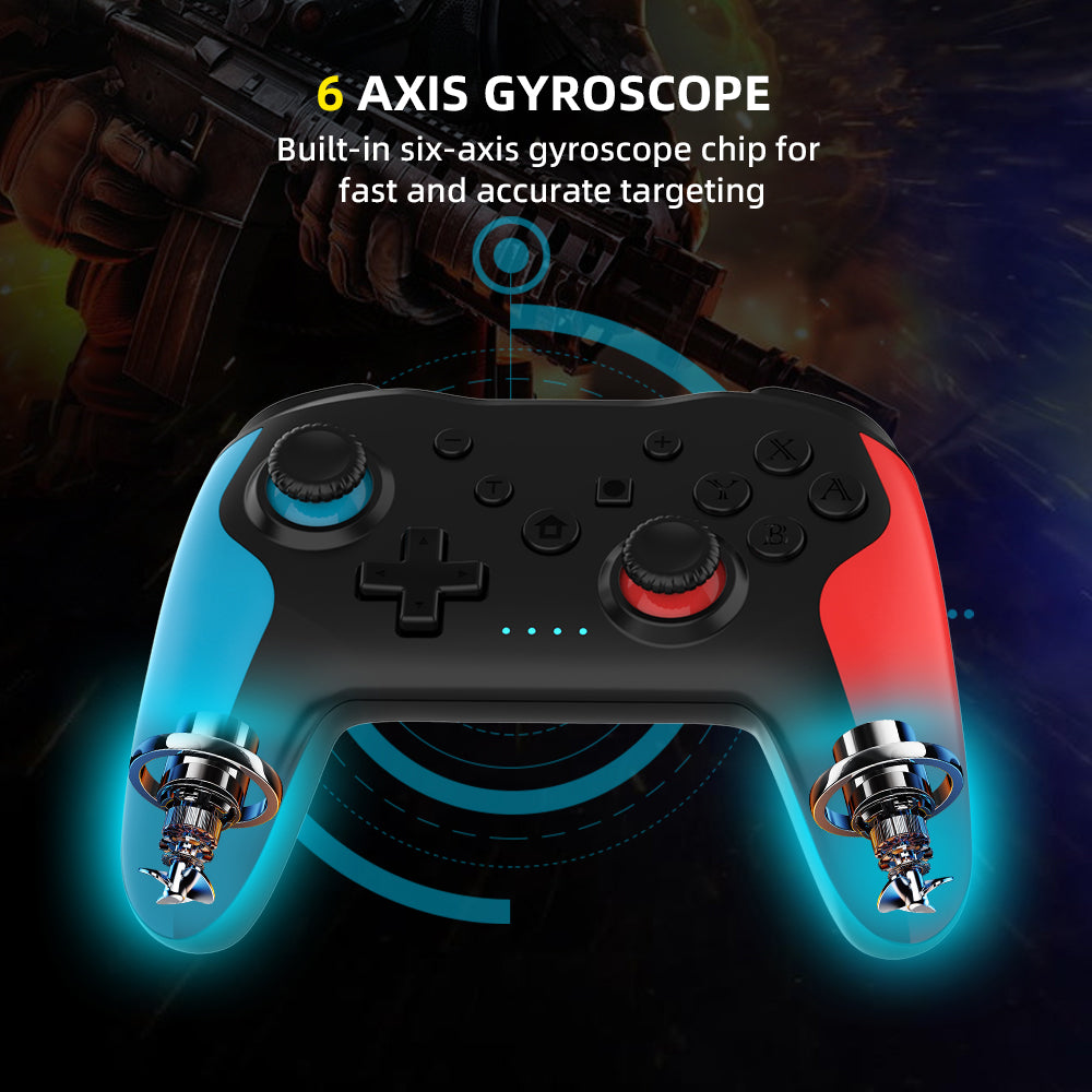 NEYECAM Bluetooth 4.0 Wireless Game Controller for Nintendo Switch / PC / Android – Turbo, Vibration, 6-Axis Gyro, Type-C Charging