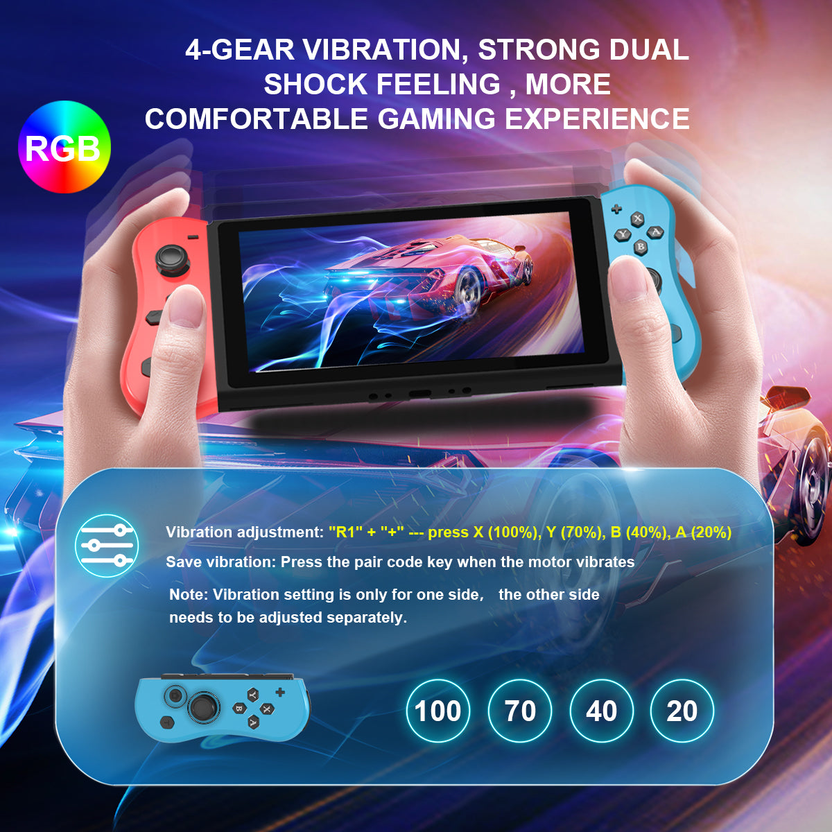 NEYECAM Wireless Bluetooth Controller for Nintendo Switch with RGB Light Dual Vibration and Motion Control