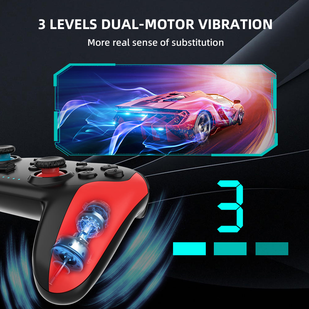 NEYECAM Bluetooth 4.0 Wireless Game Controller for Nintendo Switch / PC / Android – Turbo, Vibration, 6-Axis Gyro, Type-C Charging