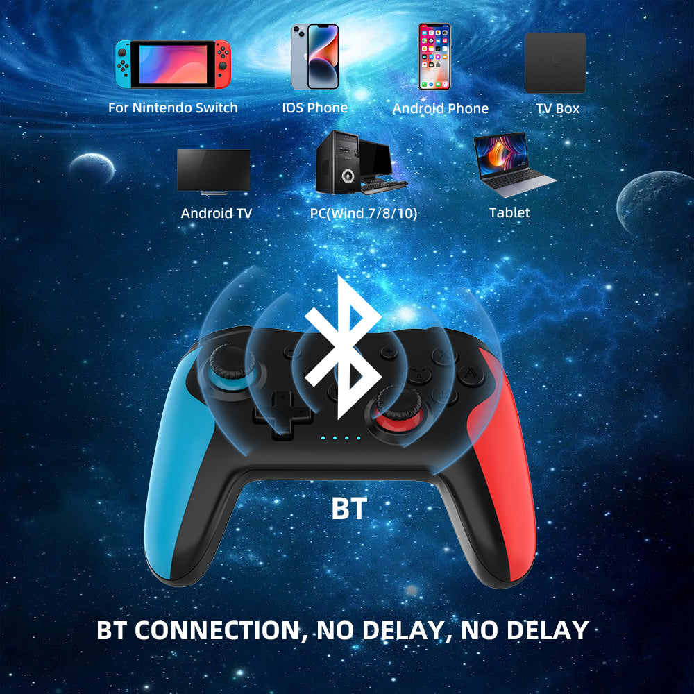 NEYECAM Bluetooth 4.0 Wireless Game Controller for Nintendo Switch / PC / Android – Turbo, Vibration, 6-Axis Gyro, Type-C Charging