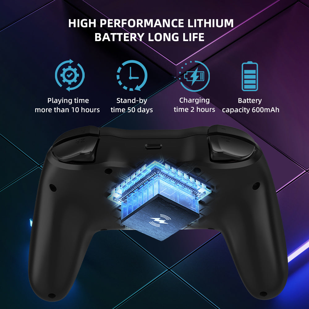 NEYECAM Bluetooth 4.0 Wireless Game Controller for Nintendo Switch / PC / Android – Turbo, Vibration, 6-Axis Gyro, Type-C Charging