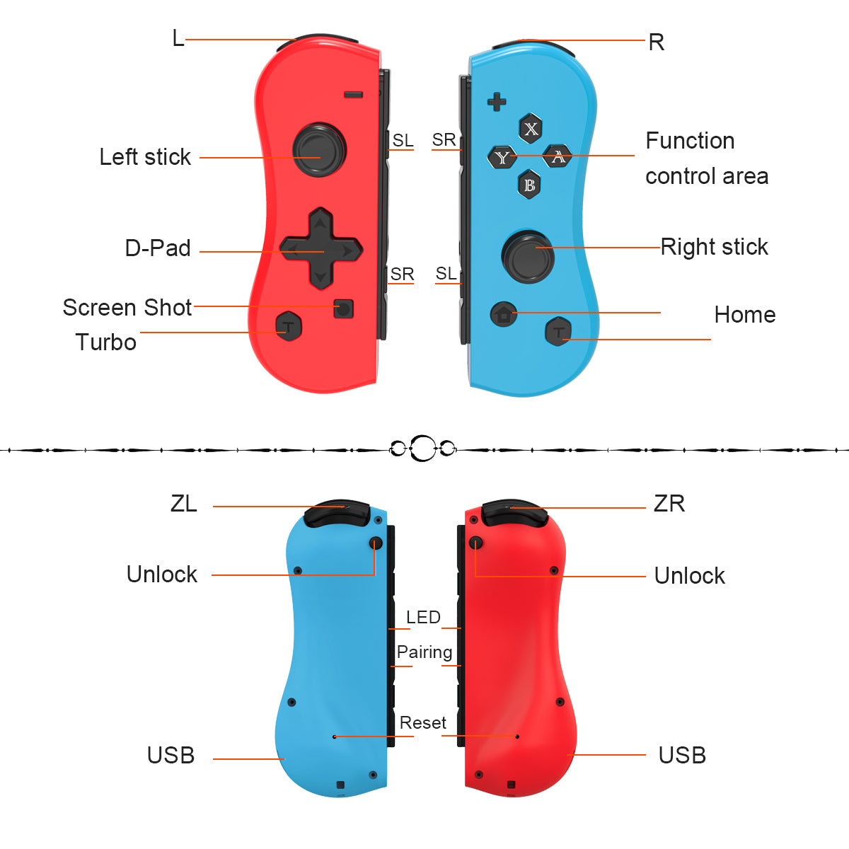 NEYECAM Wireless Bluetooth Controller for Nintendo Switch with RGB Light Dual Vibration and Motion Control