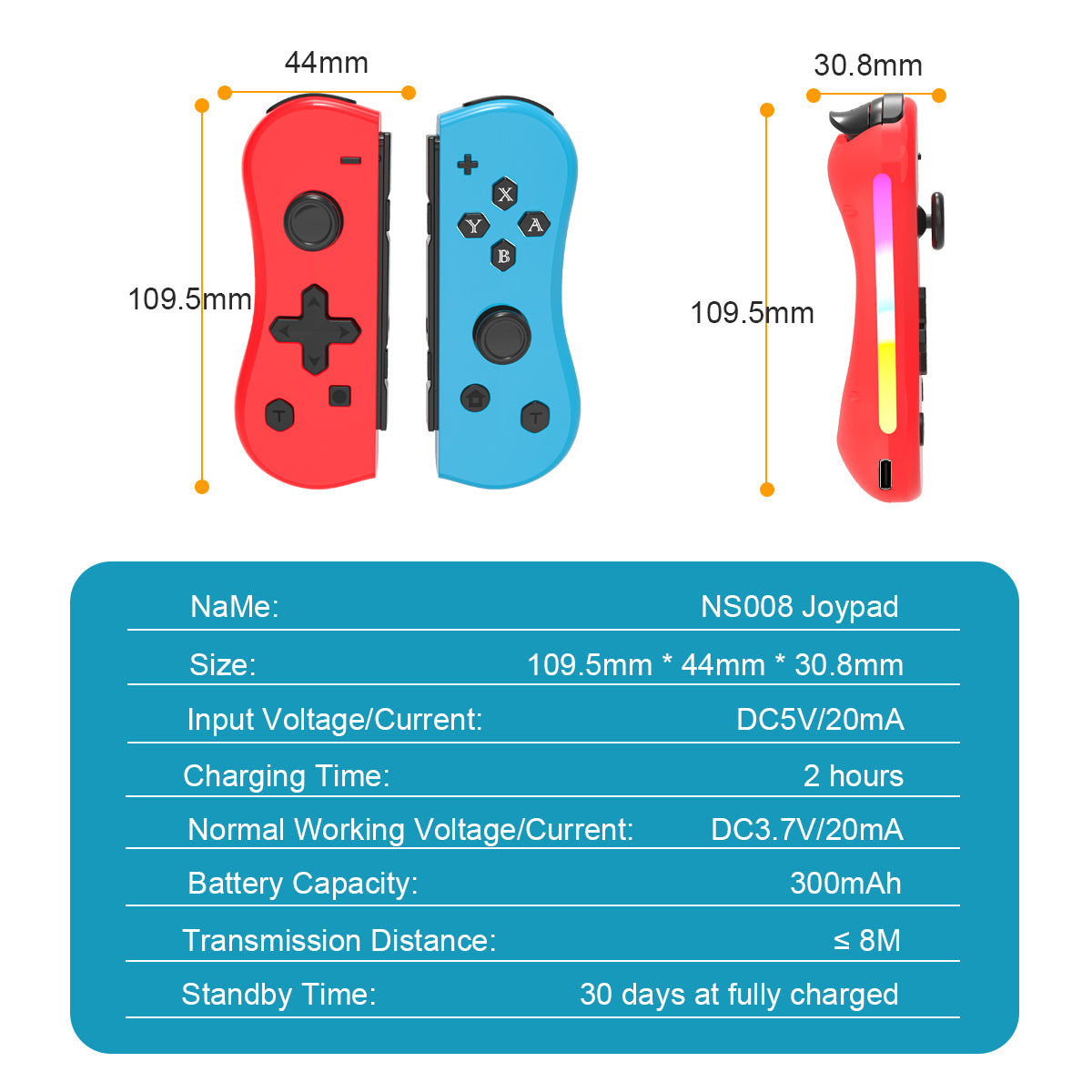 NEYECAM Wireless Bluetooth Controller for Nintendo Switch with RGB Light Dual Vibration and Motion Control