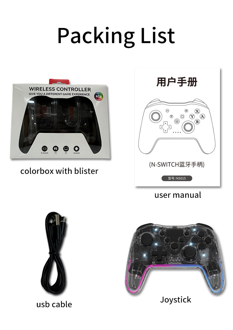 NEYECAM Switch Pro Wireless Controller with RGB Lighting Turbo Function Motion Sensor and One Key Wake Compatible with Nintendo Switch