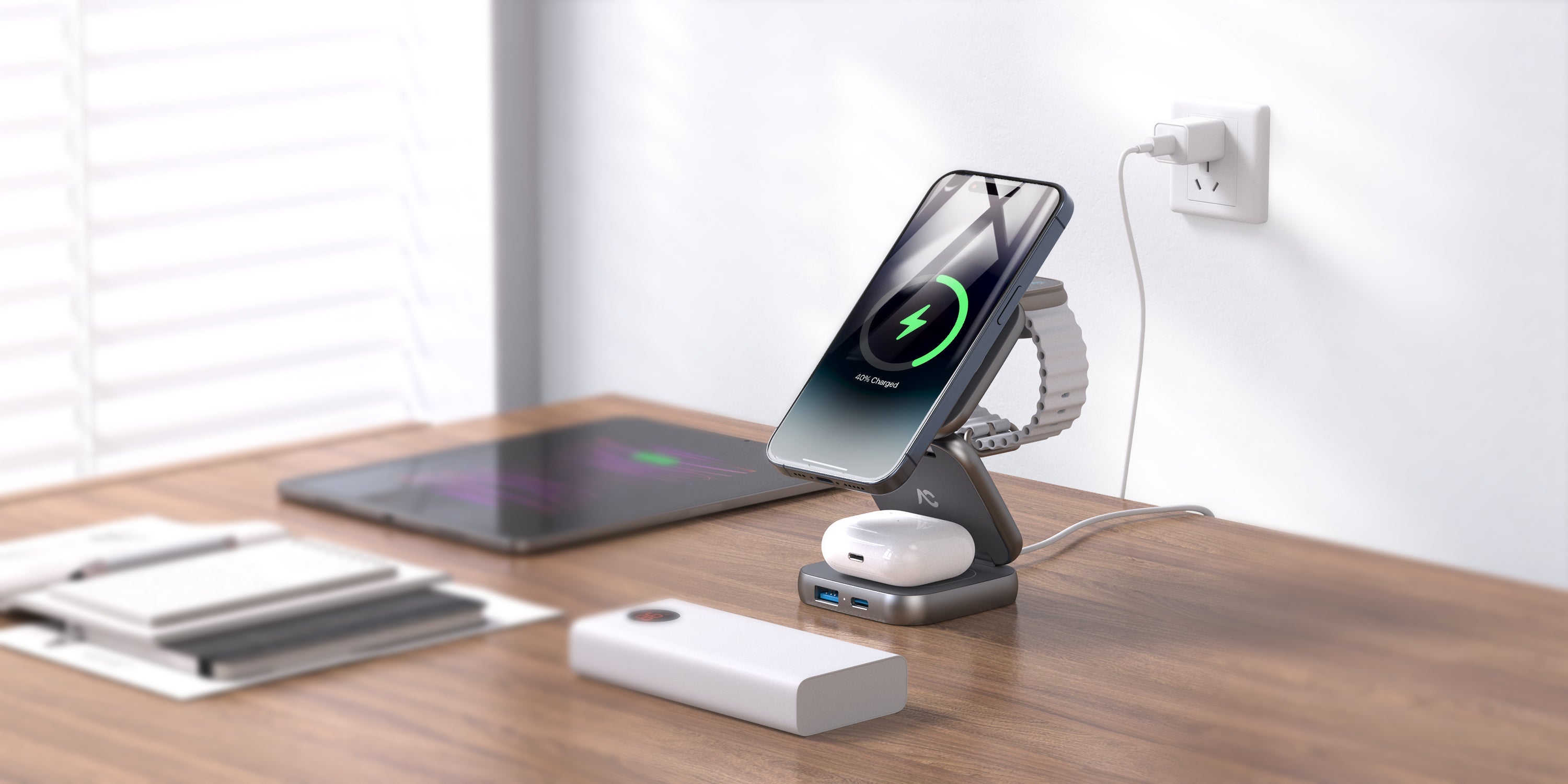 5-in-1 Wireless Chargerfor Magsafe, Portable ChargingStation,with 35W Adapter 