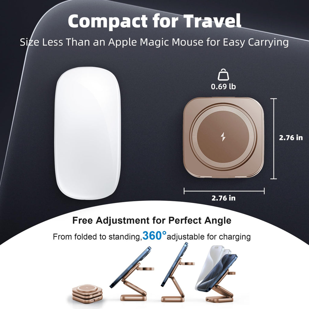 W7 Flip 5-in-1 Wireless Charger for Magsafe, Portable Charging Station, with 35W Adapter - Desert Titanium