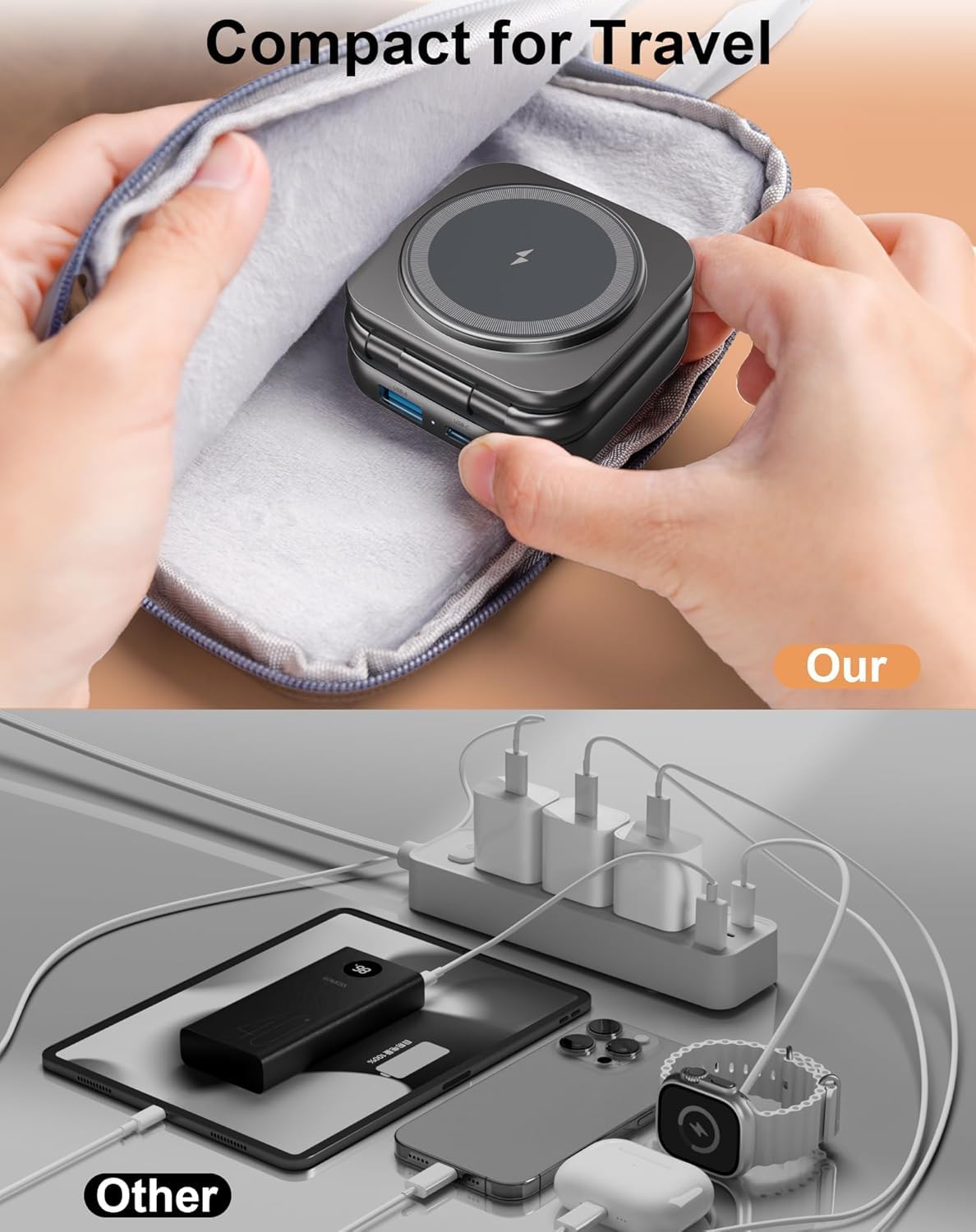 W7 Flip 5-in-1 Wireless Charger for Magsafe, Portable Charging Station, with 35W Adapter - Gray