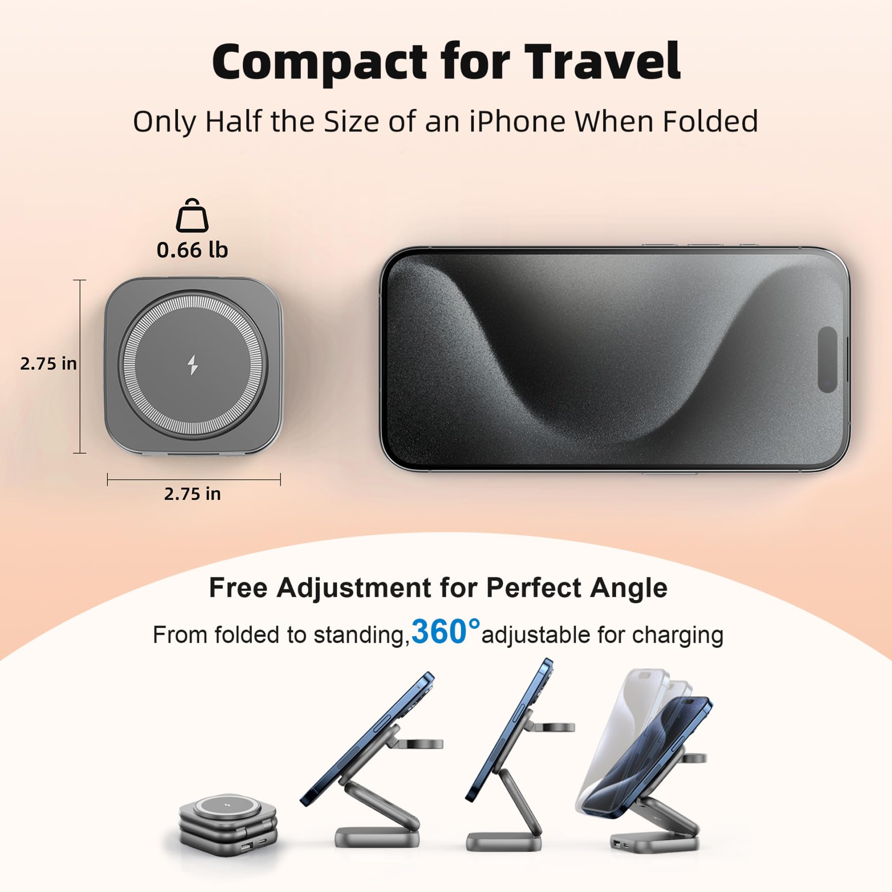 W7 Flip 5-in-1 Wireless Charger for Magsafe, Portable Charging Station, with 35W Adapter - Gray