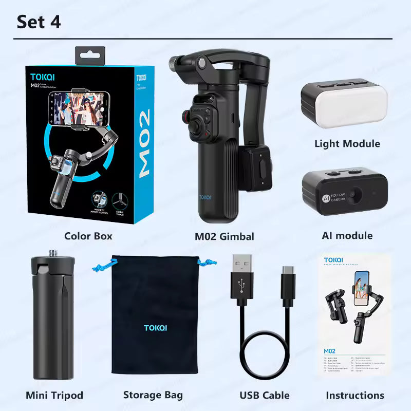 TOKQI-M02 Three-Axis Smart  Detachable Remote Control  AI Stabilizer