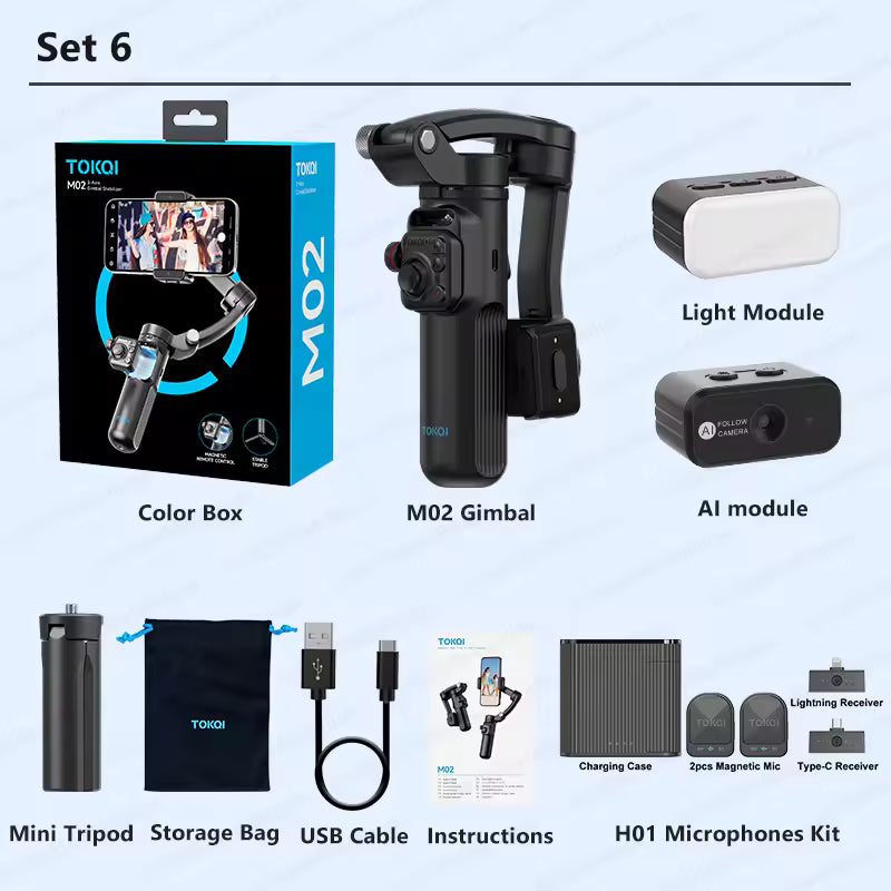 TOKQI-M02 Three-Axis Smart  Detachable Remote Control  AI Stabilizer