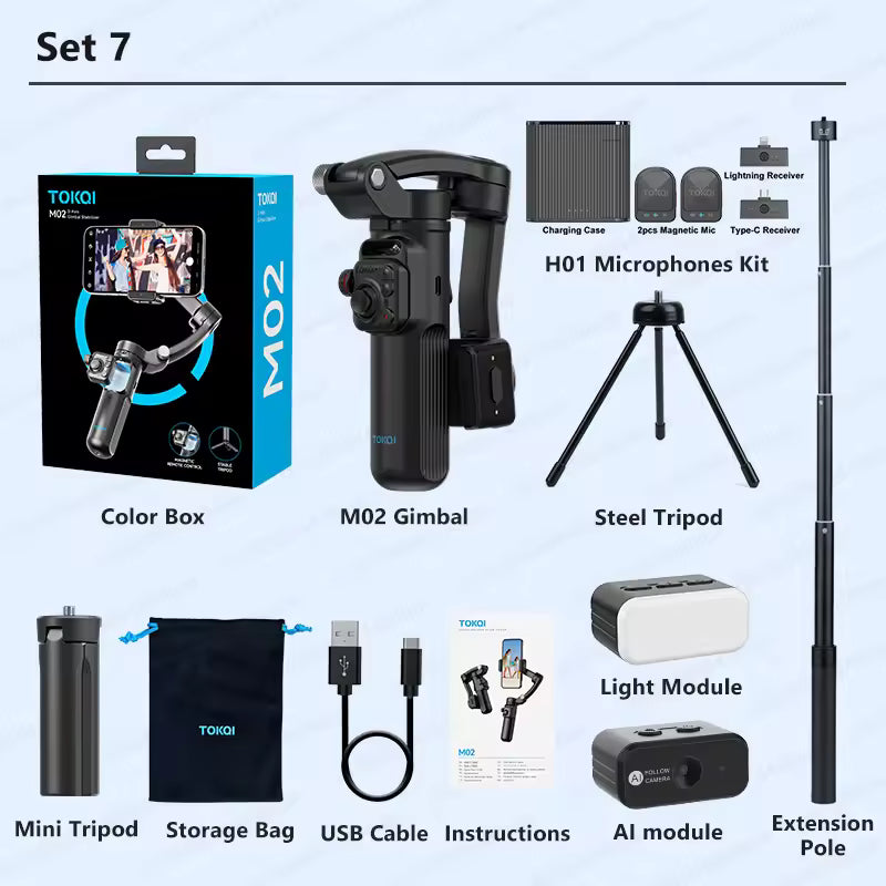 TOKQI-M02 Three-Axis Smart  Detachable Remote Control  AI Stabilizer