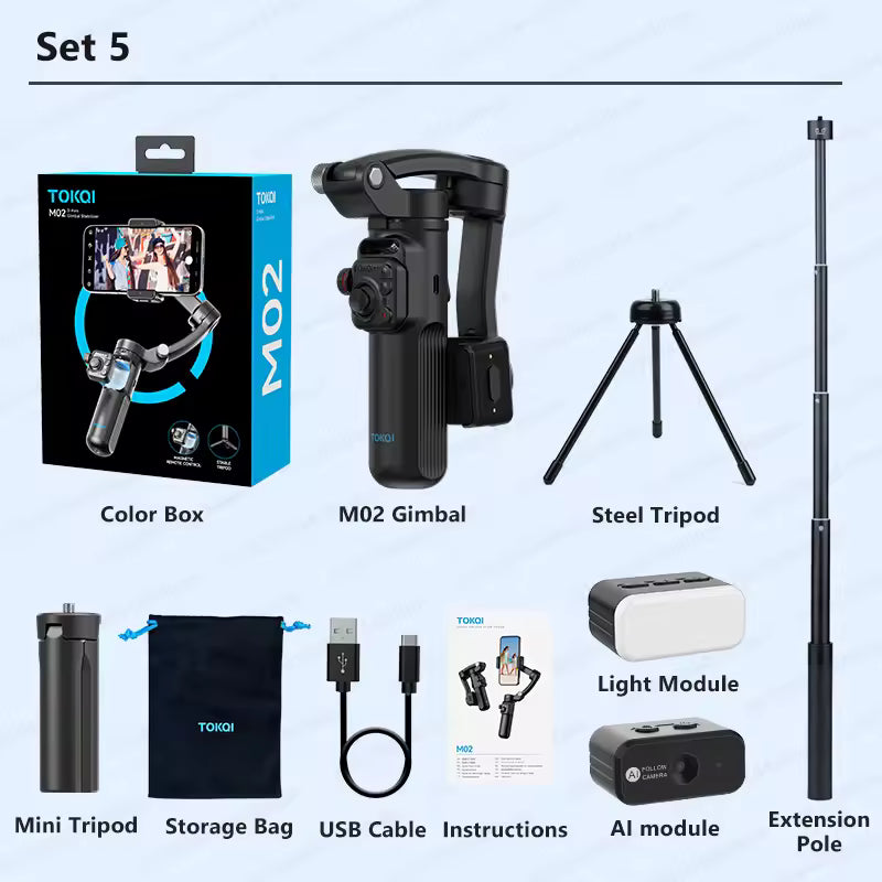 TOKQI-M02 Three-Axis Smart  Detachable Remote Control  AI Stabilizer