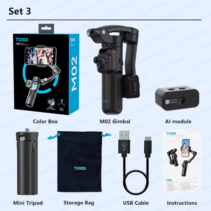 TOKQI-M02 Three-Axis Smart  Detachable Remote Control  AI Stabilizer