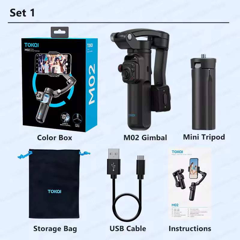 TOKQI-M02 Three-Axis Smart  Detachable Remote Control  AI Stabilizer
