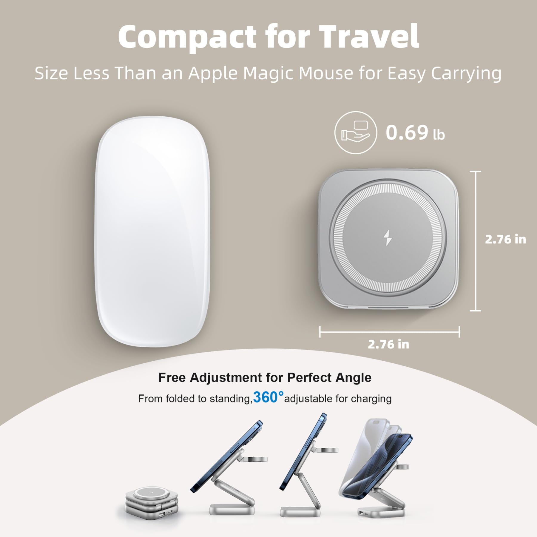 W7 Flip 5-in-1 Wireless Charger for Magsafe, Portable Charging Station, with 35W Adapter - Sliver