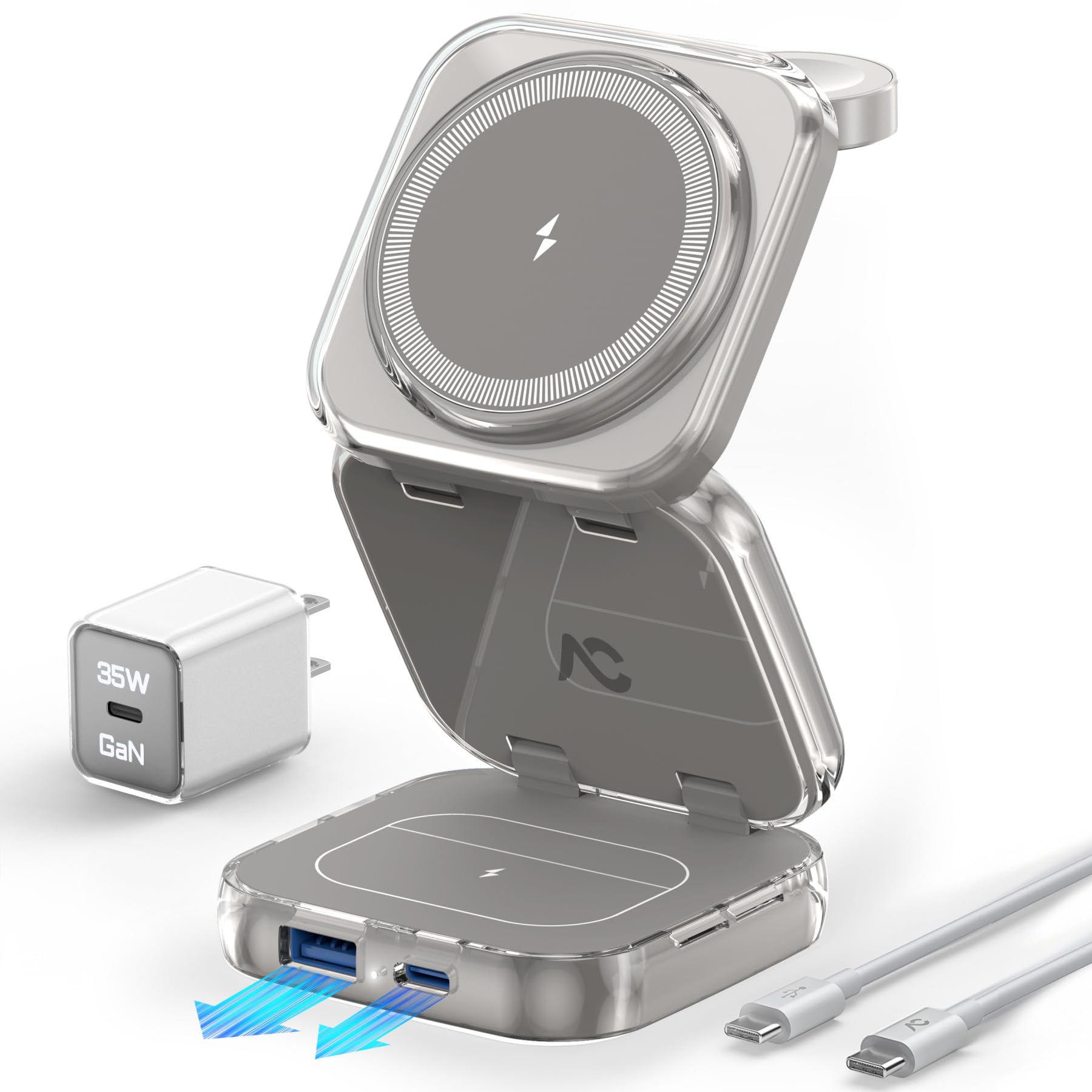 W7 Flip 5-in-1 Wireless Charger for Magsafe, Portable Charging Station, with 35W Adapter - TiCrystal