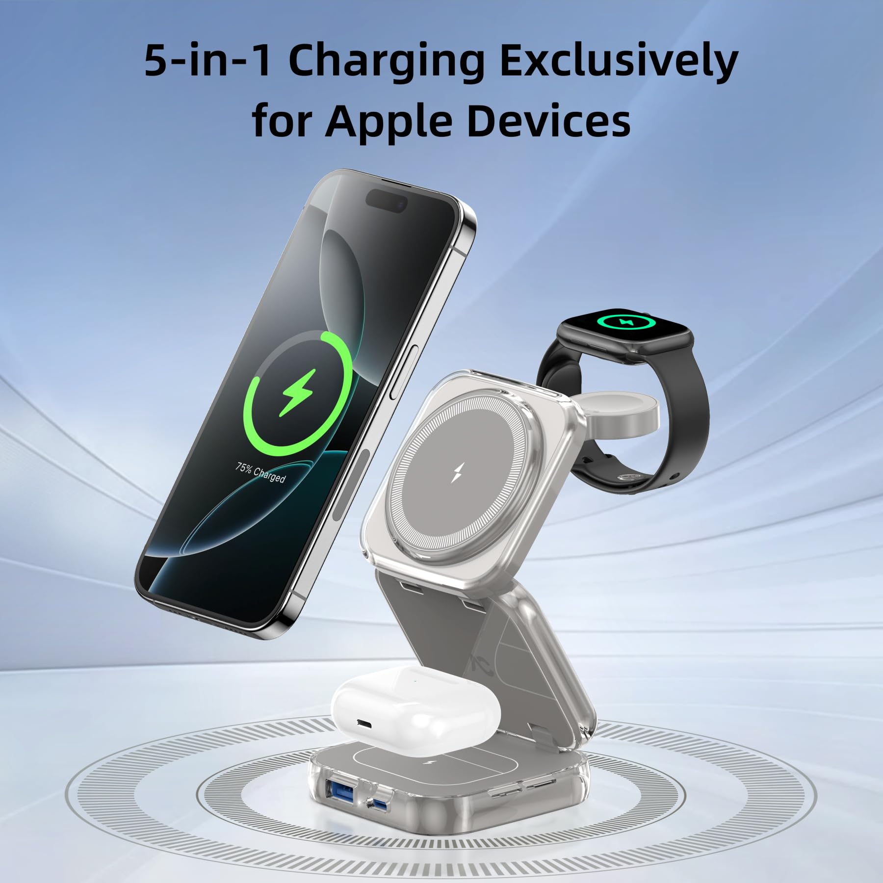 W7 Flip 5-in-1 Wireless Charger for Magsafe, Portable Charging Station, with 35W Adapter - TiCrystal