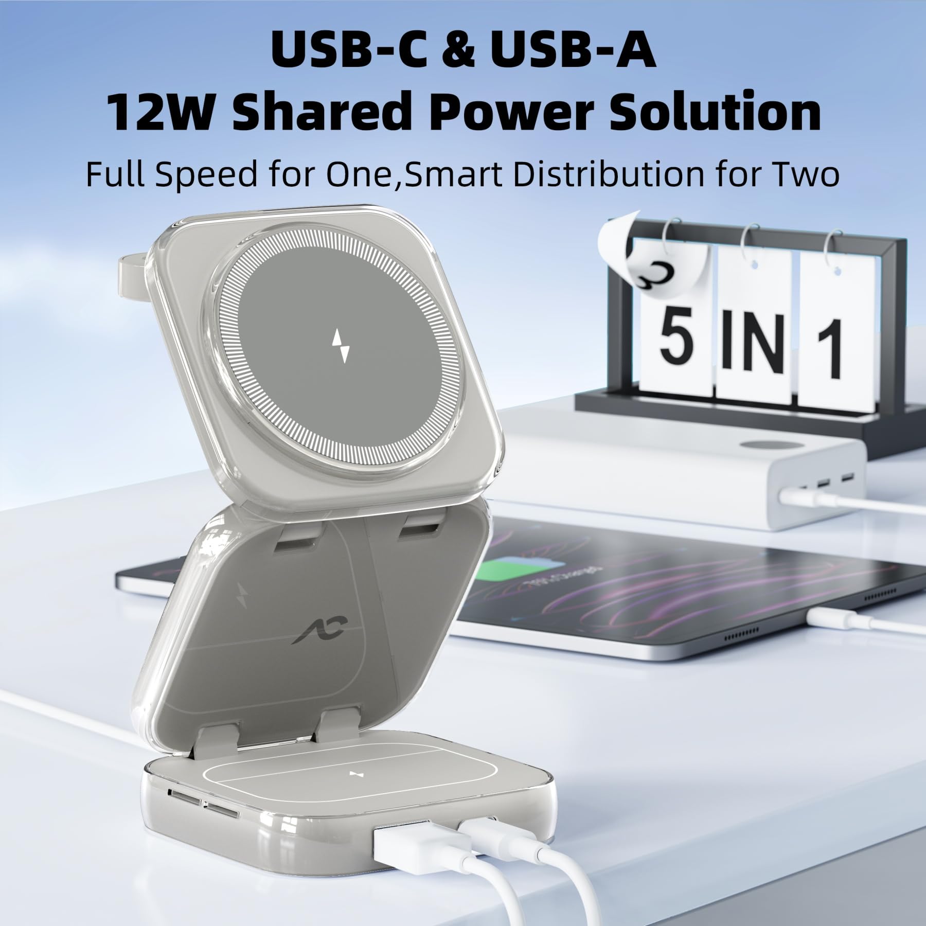 W7 Flip 5-in-1 Wireless Charger for Magsafe, Portable Charging Station, with 35W Adapter - TiCrystal