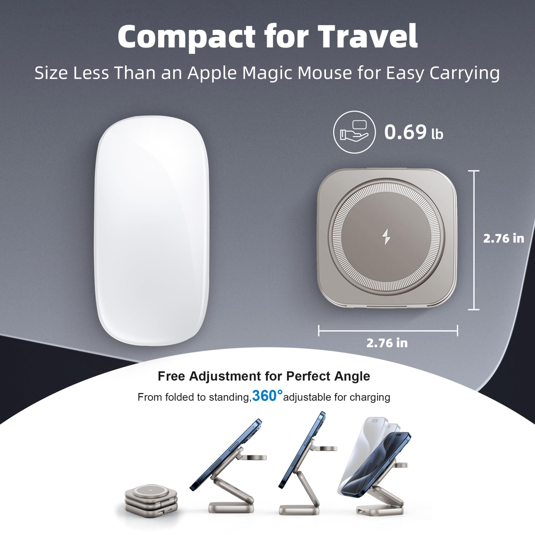 W7 Flip 5-in-1 Wireless Charger for Magsafe, Portable Charging Station, with 35W Adapter - Titanium
